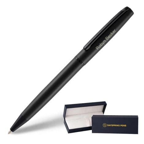 Personalize a unique gift pen: Dayspring Pens Richmond Matte Black Ballpoint Pen with your name/message engraved.