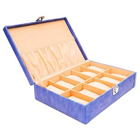 Blue PU Leather Watch Box Organizer for 10 Watches, suitable for both men and women.