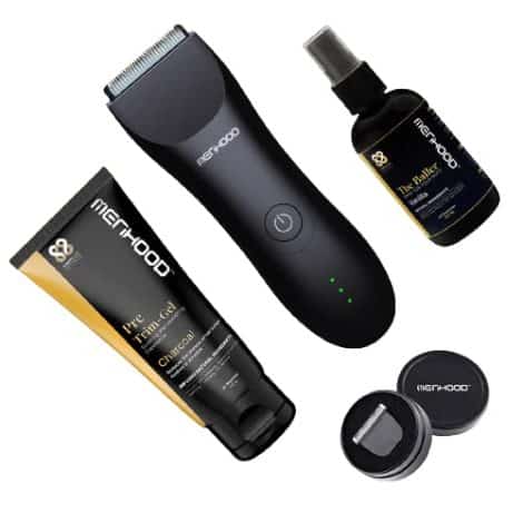 MENHOOD Travel Essentials Gift Set with Trimmer, Intimate Spray, Pre-Trim Gel, and Replacement Blade.