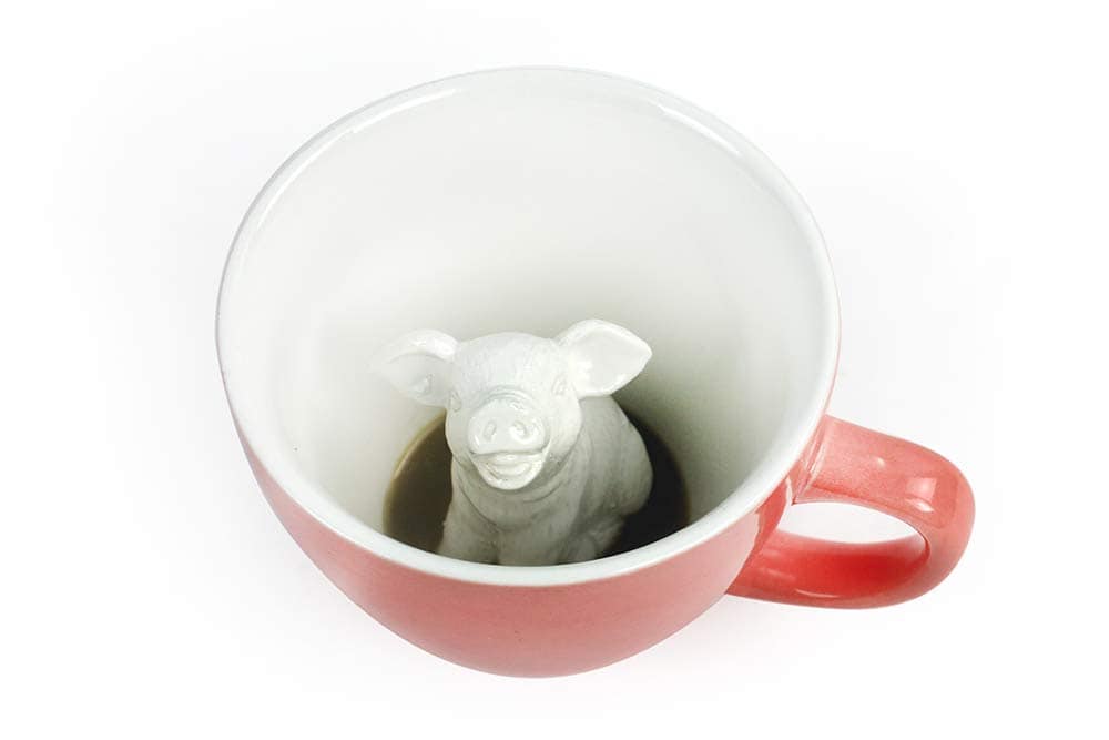 Creature Cups PIG Ceramic Cup (11 Ounce, Peach Exterior) - Hidden 3D Animal Inside Mug Emerges As You Drink - Piggy Farm Animal - Birthday, Holiday, Housewarming Gift for Coffee & Tea Lovers