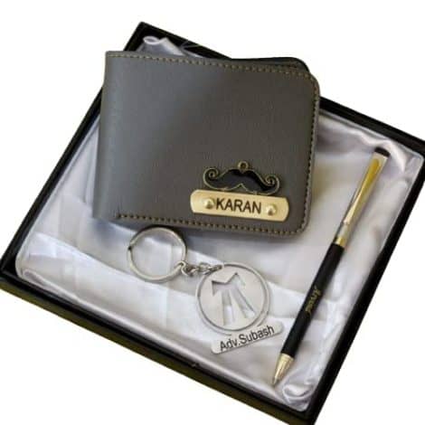 “Customized Gift Combo Box: Engraved Pen, Keychain & Leather Wallet with Name. Perfect Gift for Him, Dad, Brother, Boyfriend!”