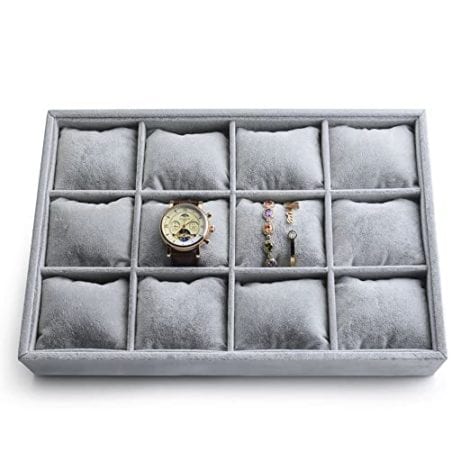 Stackable Grey Velvet Jewellery Tray for Watch and Drawer Organization, Delivered at Your Doorstep.