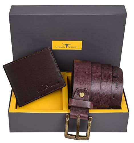 URBAN FOREST Henry Wallet & Belt Combo in Classic Dark Brown Leather – Perfect Gift Set for Men.