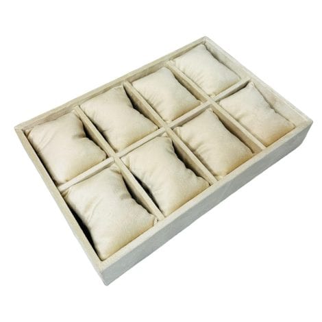 Luxurious Cream Velvet Watch and Jewelry Tray with 8 slots for Indian men and women.