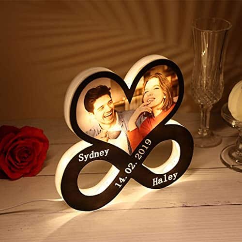 CRAFTY ADDA Wooden Customized Combination Personalized Infinite Heart Shaped Photo Night Light for All Occasions (30X30 cm)