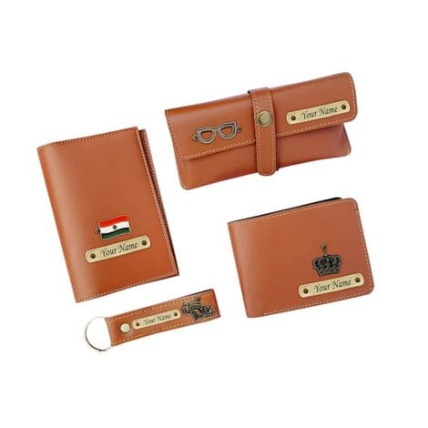 SAVRI Combo Set with Personalized Leather Wallet, Keychain, Eyewear, and Passport Cover – Perfect for Men.