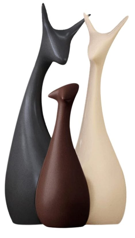 Xtore® Lucky Deer Family Ceramic Figures, perfect for home decor. Set of 3, matte brown.