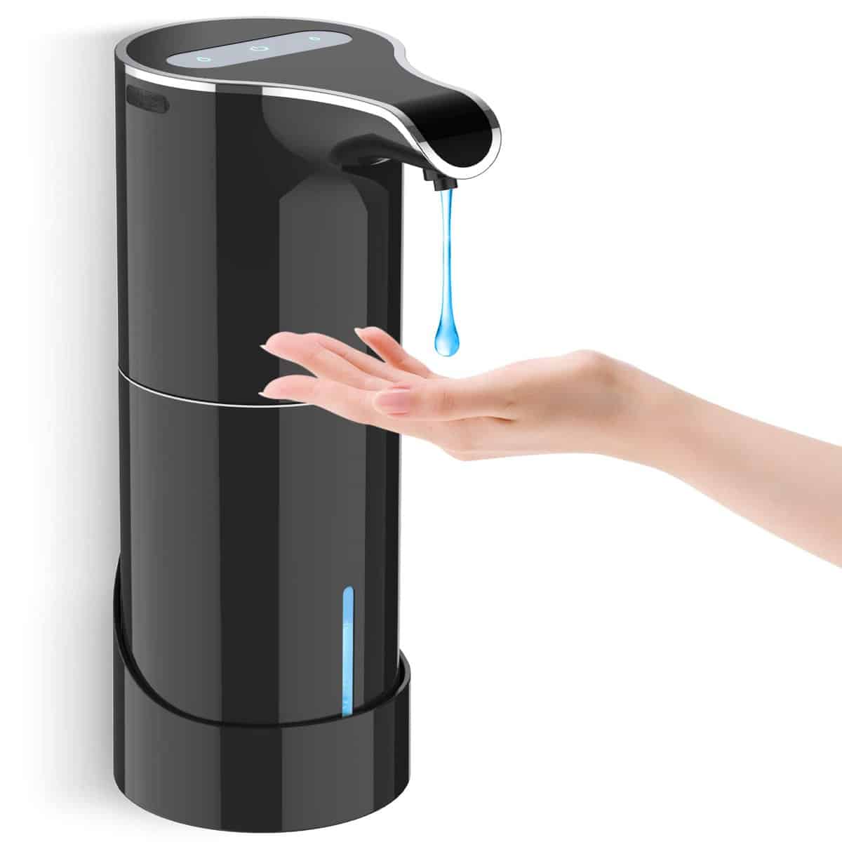 Automatic Soap Dispenser Rechargeable Touchless, 15.37oz Electric Hand Sanitizer Dispenser, Liquid Hand Soap Dispenser Pump with 5 Adjustable Soap Volume for Kitchen Bathroom Wall No Drilling (Black)