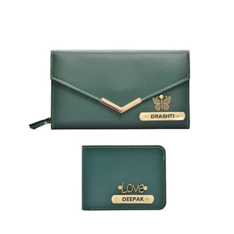 Custom Wallet for Couples: Perfect Anniversary or Wedding Gift with Personalization and Green Color.