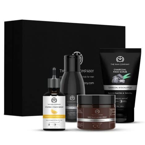 The Man Company Daily Facial Kit for Him: Smooth Skin Set with Vitamin C Serum & Charcoal Cleanser.