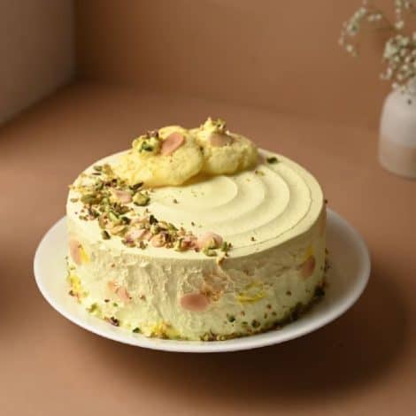 Delightful Rasmalai Pista Cake with Same Day Delivery, perfect for birthdays, anniversaries, and special occasions.