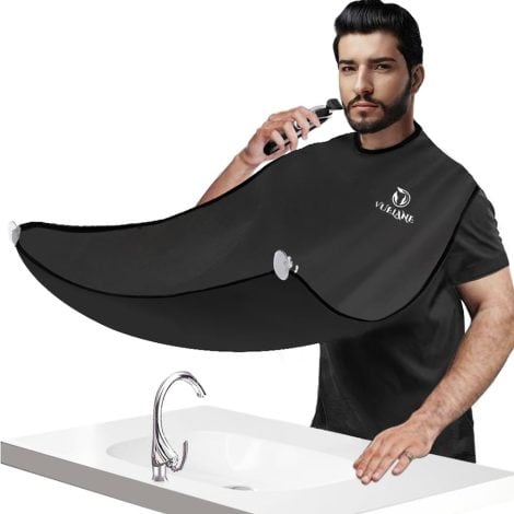 Beard Trimmer Bib – Apron to Catch Hair, easy to clean, with strong suction cups, perfect gift for men. Black color.