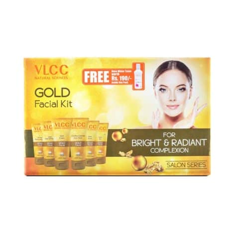 VLCC Gold Facial Kit with FREE Rose Water Toner – 300 g + 100 ml | 24K Gold Facial for Bright & Radiant Skin.