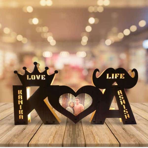 apnaphoto® Wooden Couple Alphabet LED Lamp Personalized Gift for Marriage Wedding Anniversary Husband Wife Engagement