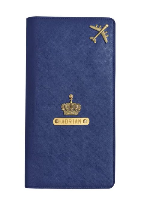 Customized travel passport cover and wallet made of PU leather for both men and women, in dark blue.