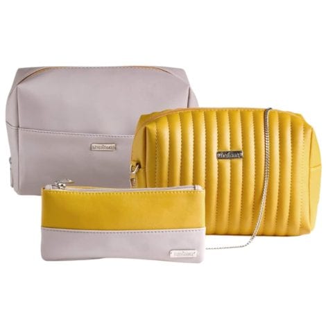 Nestasia Stylish Travel Kit: 3 pouches in various sizes, ideal travel accessories for both genders. Yellow.