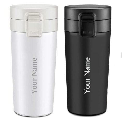 Personalized Coffee Mug Set for Couples with Customized Names, 380ml, Black & White.