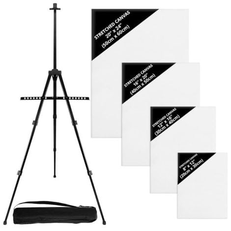 Professional and lightweight adjustable easel stand for artists and children, with canvas board included. Perfect for indoor and outdoor use.