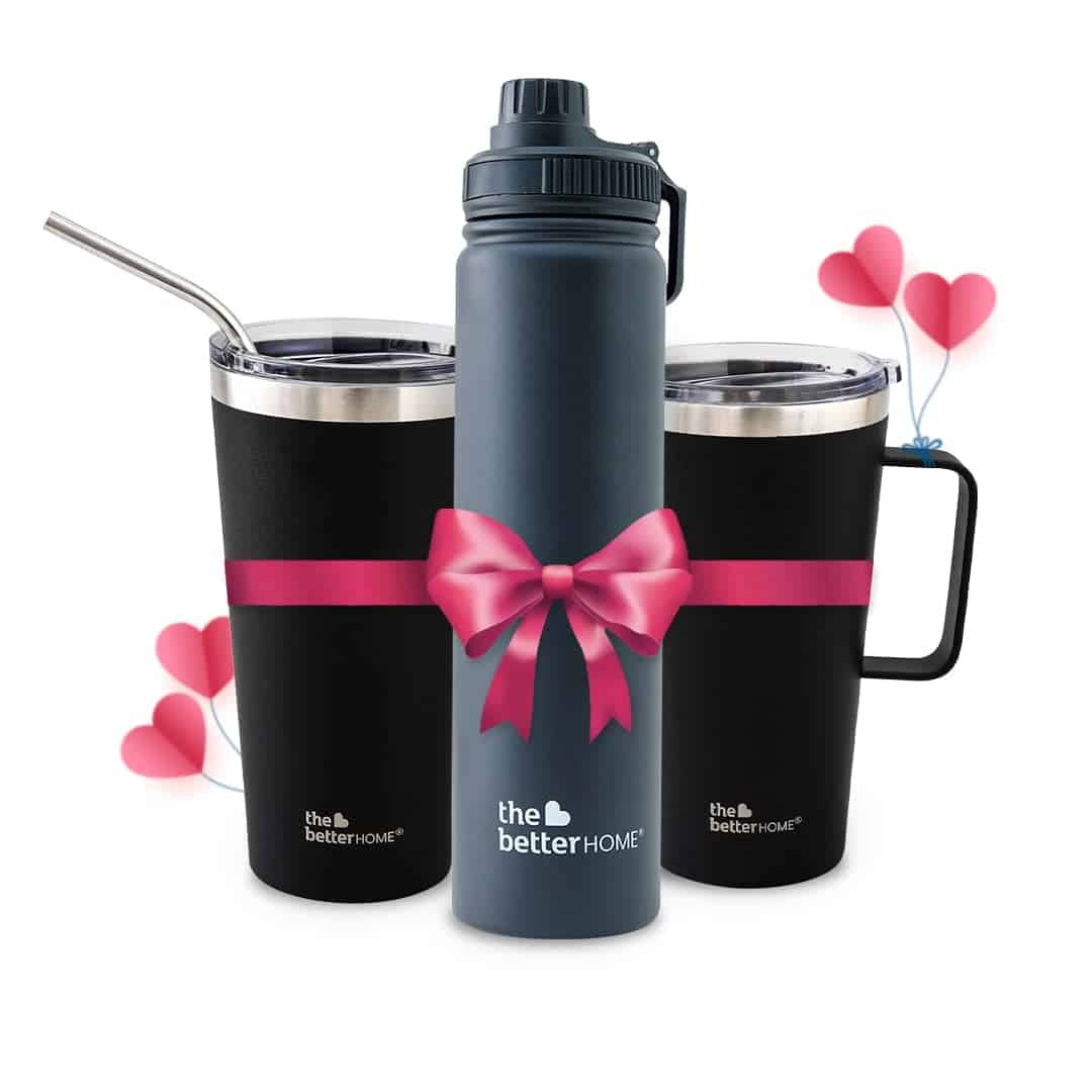 The Better Home Valentines Day Gift for Boyfriend, Girlfriend, Husband, Wife | 3 Piece Stylish Valentine Gift for Him and Her | Insulated Stainless Steel Bottle, Coffee Mug & Tumbler Set