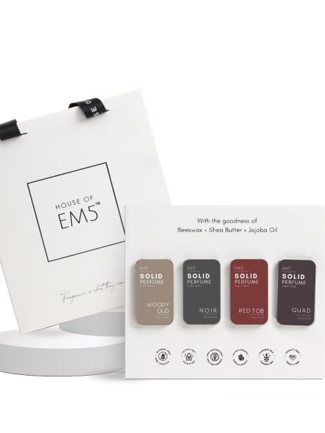 EM5™ Alpha Set of 4 – Travel-friendly solid perfumes for men, alcohol-free, long-lasting fragrance, perfect gift for him.