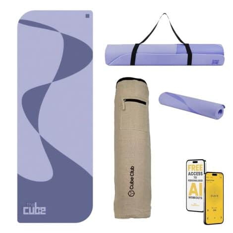 The Cube Club AsanaTPE Super Thick Non Slip Mat for Yoga & Exercise | Eco Friendly 6MM Gym Mat (Lavender Bliss) | Includes Carrying Sling & Storage Bag.