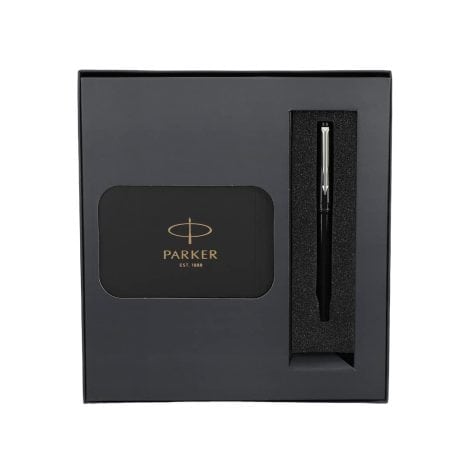 Parker Silver Body Pen with Gold Trim + Free Card Holder, suitable for gifting and professional use.