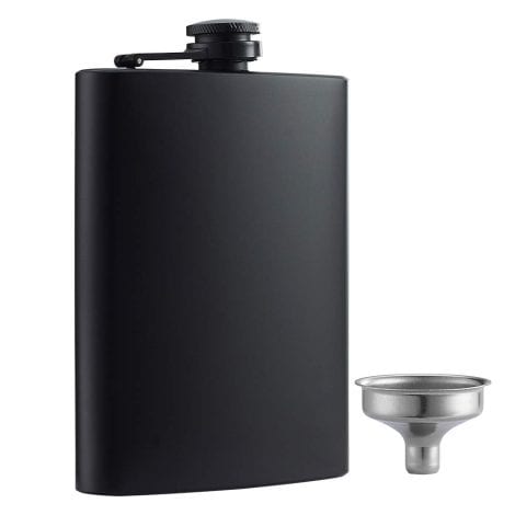 Black Matte Stainless Steel Leakproof Hip Flask with Funnel, Perfect Gift for Liquor lovers.