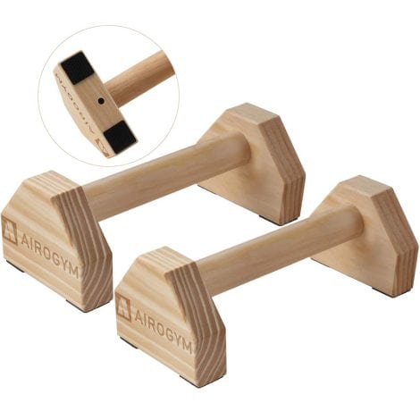 2 wooden push-up stands for home workouts, with non-slip base and 30CM handles, perfect for strength training and calisthenics fitness.