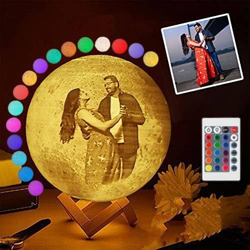 3D EYRANS 7 Colour Personalized/Customized Photo LED Moon Light for Bedroom for Birthday Anniversary Gift, Husband Wife Couple Special Non-Rechargeable with Stand (10 cm, PLA, Pack of 1)