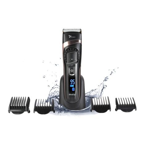 SYSKA HB100 Ultraclip Hair Clipper and Trimmer ensures quick charging, 90-minute usage, 20 adjustable lengths, with 4 combs.