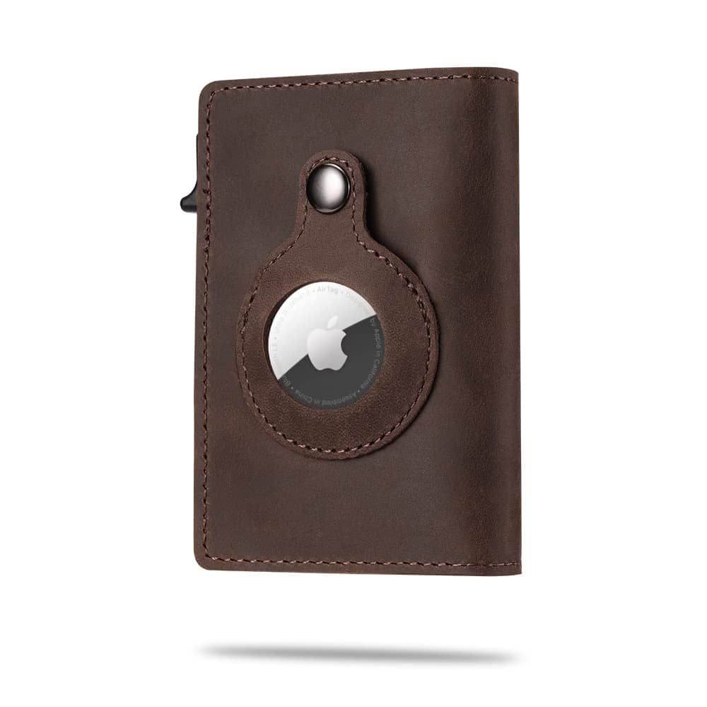 Kanley Airtag Wallet Fashion Genuine Leather Wallet Key Case Protected Cover for Airtags Holder Multifunctional Wallet with Apple AirTag Case Cover Men Valentines Christmas Father's Day Gifts, Brown,