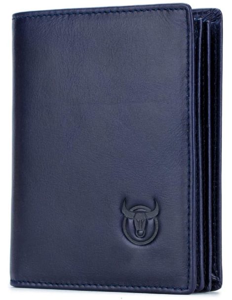 Men’s Genuine Leather Wallet with RFID Blocking, 14 Card Slots, 1 ID Window. Holds 50 Currency Notes. (Blue color)