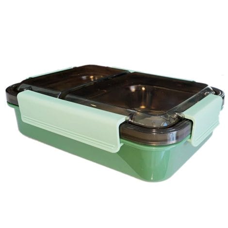 Green insulated lunch box with 2 compartments for adults, kids, and teens. Suitable for office, school, college, and travel.