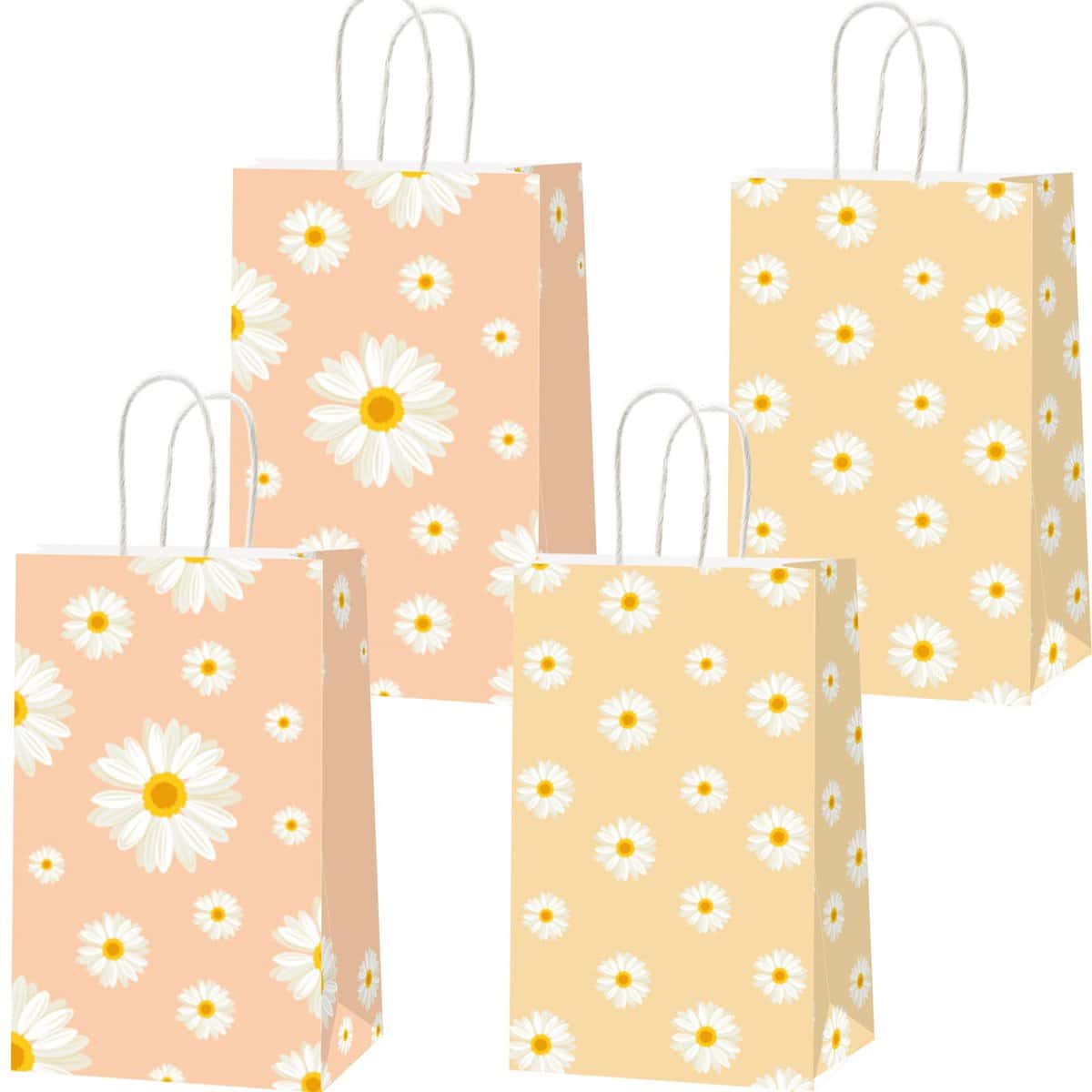 12pcs Daisy Flower Goodie Bags Hippie Daisy Flower Gift Bags Party Decorations for Girls Birthday Baby Shower Wedding Retro Hippie Boho Party Supplies White Daisy Treat Bags with Handles Party Favors