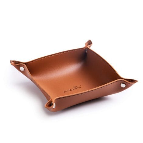 Brown-B Leather Jewelry Organizer Tray for Men and Women. Perfect for keys, wallets, watches, and coins.