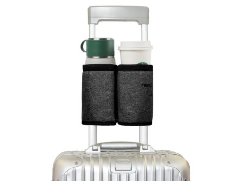 Riemot Luggage’s Travel Cup Holder lets you carry two coffee mugs hands-free on your suitcase. (Less than 16 words)