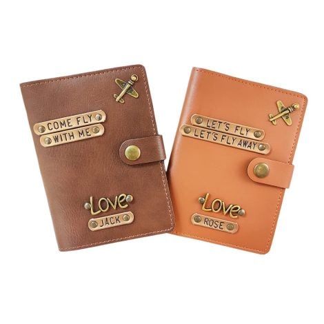 Bling Stores’ Unique Multicolor Personalized Passport Cover Set for Couples with Name Crafted Design