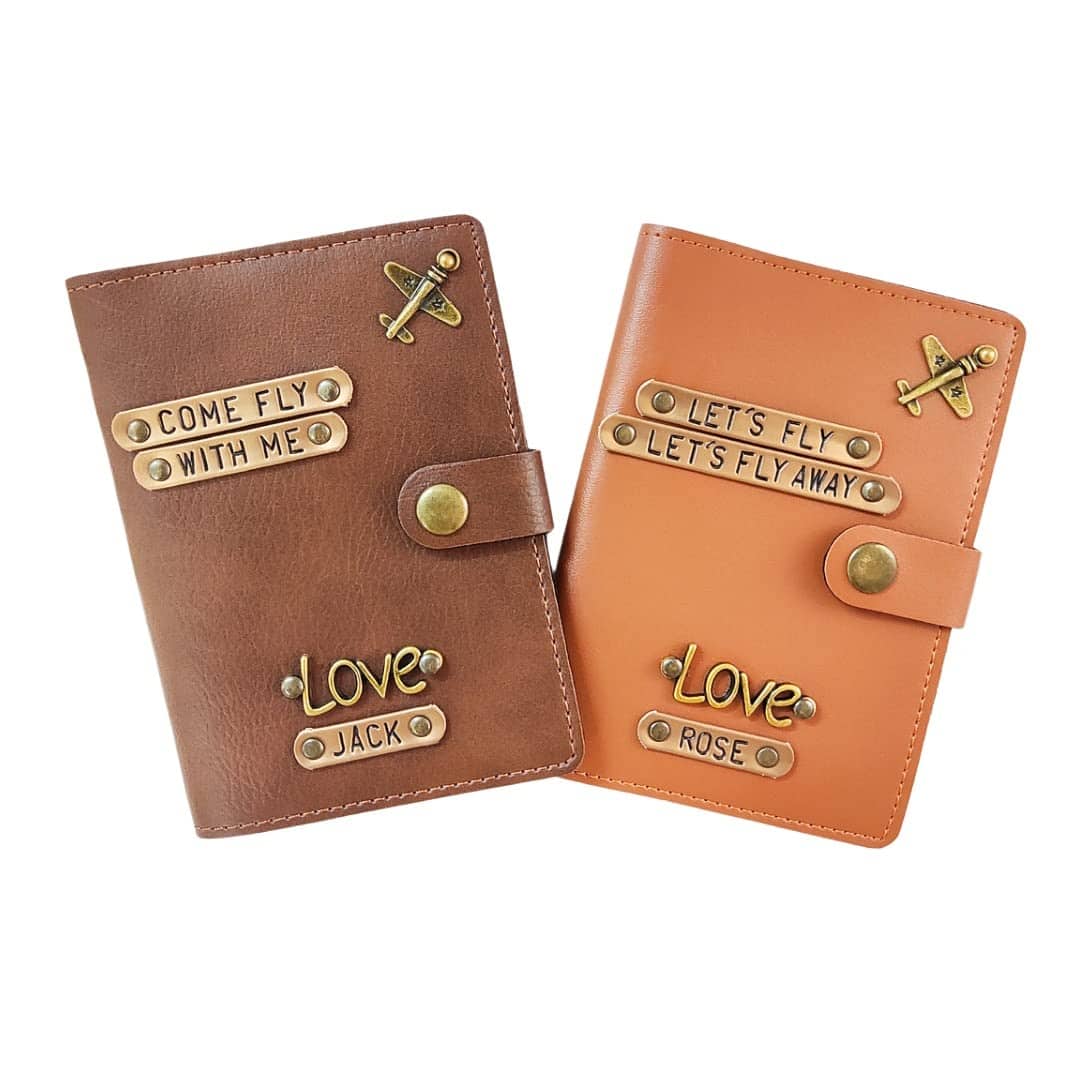 The Bling Stores Unisex Personalized Custom Couple Passport Cover Genuine Pu Leather Passport Cover Combo/Couple Combo Set Of Passport Cover/Name Crafted/Unique Design Passport Cover, Multicolor