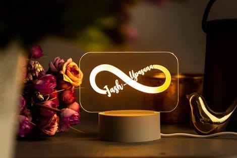 Avighna Personalized Infinity Love Couple Names 3D LED Night Lamp – Ideal for Indians! (White, Transparent)