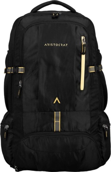 Aristocrat 45 Ltrs Black Rucksack, an ideal choice for Indian consumers looking for a spacious and trendy bag.