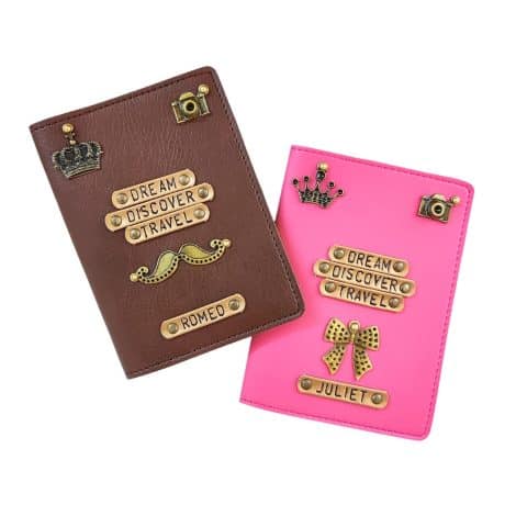 The Special Couple Passport Covers with Unique Designs, Customized with Names, Genuine PU Leather, Assorted.