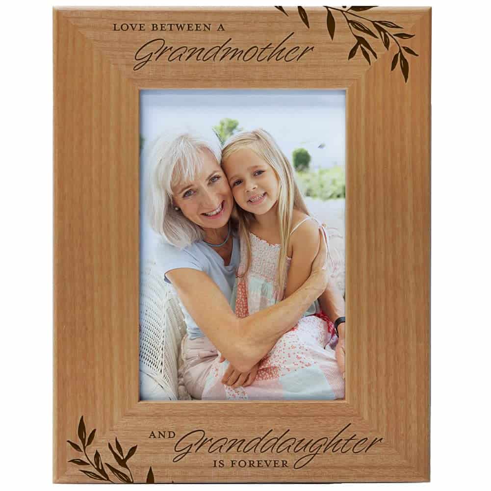 Love Between a Grandmother & Granddaughter is Forever, Engraved Natural Wood Photo Frame Fits 4x6 Vertical Portrait for Grandma, Grandparent's Day, Best Grandma Ever, Grandmother Gifts