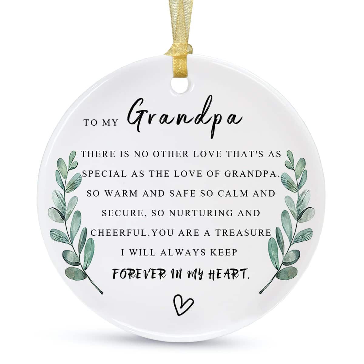 to My Best Grandpa Ornament Gifts from Granddaughter 2023, Christmas Ornament Keepsake Gift for Grandfather, Grandpa Birthday Gift from Grandson Round Ceramic Ornament Xmas Present with Gift Box