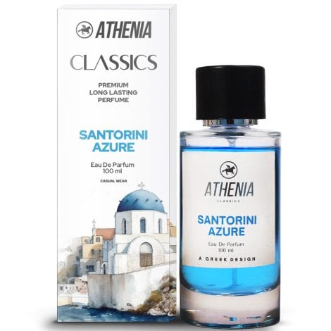 Luxurious Athenia Santorini Azure, 100ml Aqua Perfume for Men & Women, with a refreshing ocean scent. Perfect gift for loved ones.