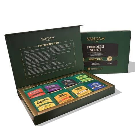 VAHDAM, Premium Tea Collection – 8 Authentic Flavors, 40 Individually Wrapped Pyramid Tea Bags – Assorted Teas.