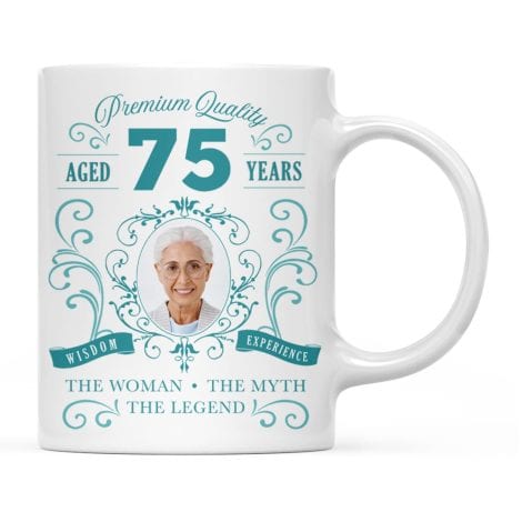 INKOLOGIE Customized Photo Coffee Mug, Perfect 75th Birthday Gift for Indian Women, Vintage Wine Design.