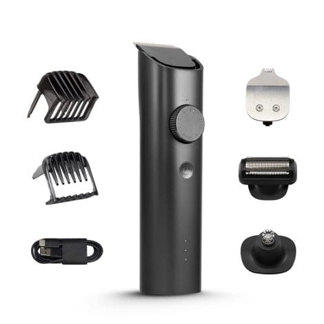 MI Xiaomi All-In-One Grooming Kit for Men: Professional trimmer, body grooming, nose & ear hair trimmer, beard comb, 40 length options, precise 0.5mm cut, type-C charging, 90 minutes battery life, in black. (16 words)