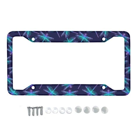 ZFRXIGN Dragonfly License Plate Frame – Stylish car accessory for Indian drivers; Screw caps included.