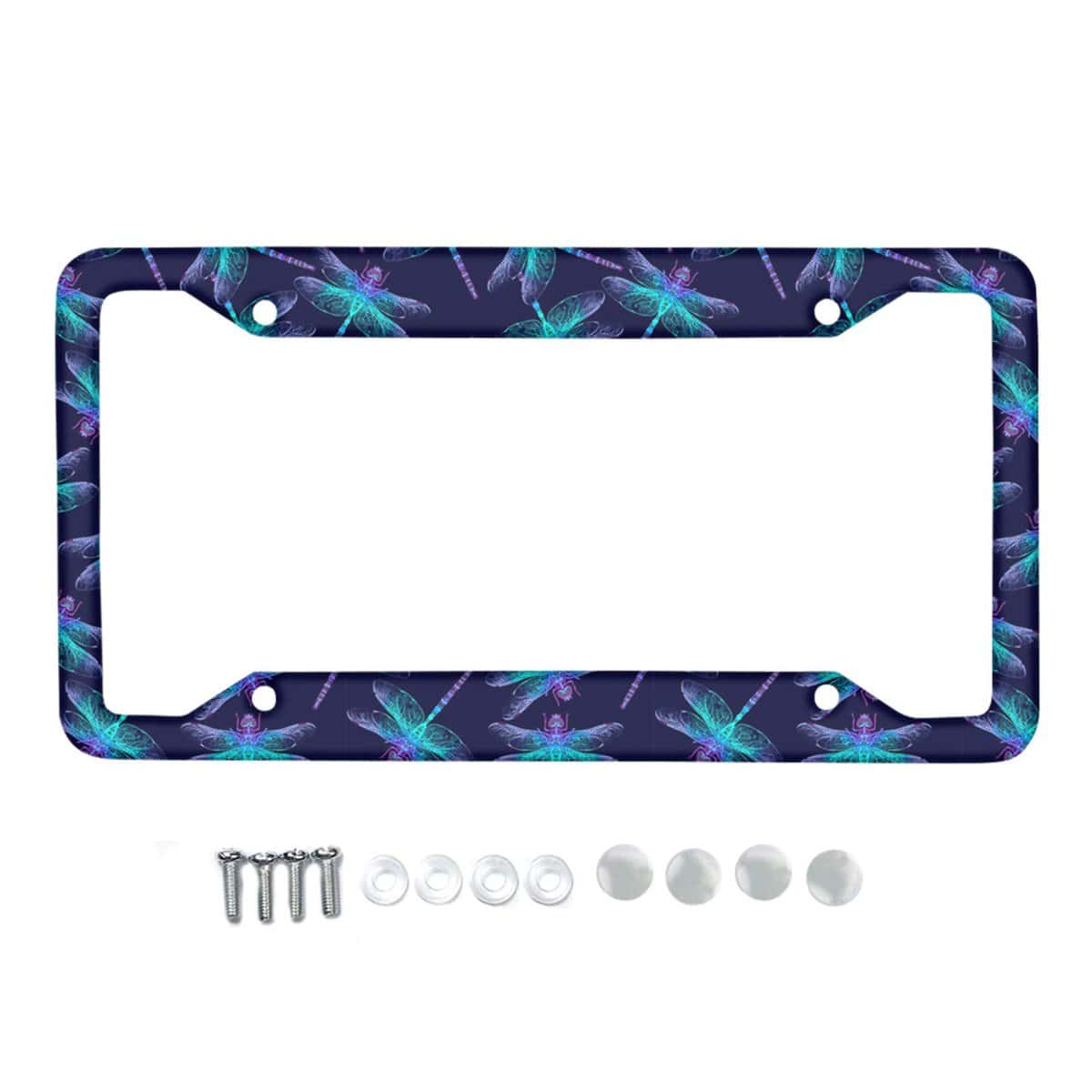 ZFRXIGN Dragonfly License Plate Frame for Women Men Gifts, Car Licenses Plate Covers Holders Frames for Plates with Screw Caps SUV Trunk Accessories Blue Purple