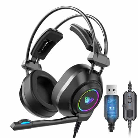 Aula S600 Pro Gaming Headset: USB 7.1, Lightweight Over-Ear with RGB Light, Noise Cancelling Mic.